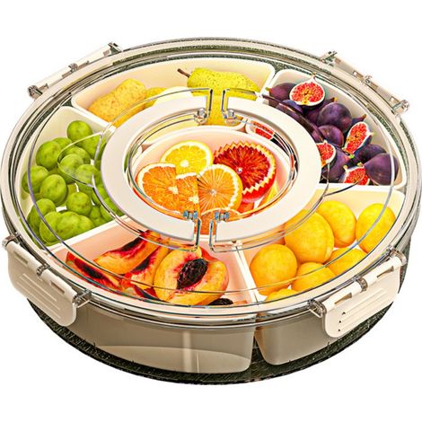 Plateau compartimenté avec couvercle et poignée, boîte à goûter pour réfrigérateur, compatible avec les aliments, boîte à emporter compartimentée, idéale pour les fêtes en extérieur, les biscuits et l (1/5)