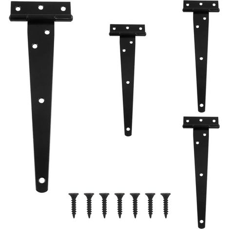 Charnières de porte - 4 pièces - 20 cm - Charnières en T - Charnière - Charnières de porte extérieure - Ferrures de charnière pour portes lourdes - Pour portails, abris de jardin, placards - Fer - Zwa (1/5)