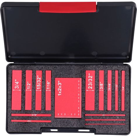 Lot de 15 cales d'étalonnage gravées au laser en alliage d'aluminium résistant pour réglage hauteur menuiserie rouge (1/5)