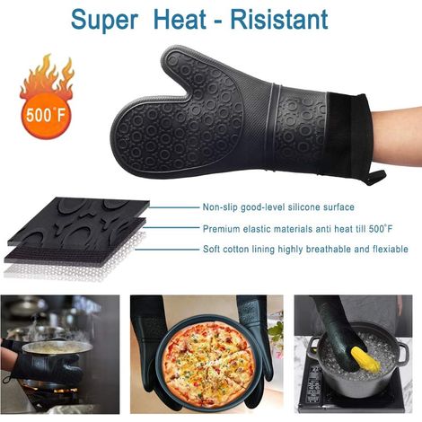 Extra lange Silikon-Ofenhandschuhe, professionelle Küchenofenhandschuhe, hitzebeständige und rutschfeste Handschuhe für Grills und Ofenroste