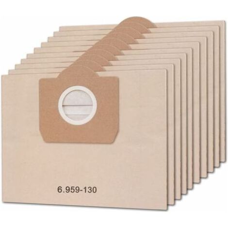 Lot de 10 sacs d'aspirateur pour Karcher 6.959-130.0 WD3 WD3P MV3 A2204 A2254 A2604 Sacs Filtrants en Papier de Rechange pour Aspirateur Wet & Dry, Sac à poussière pour aspirateurs Kärcher (1/4)