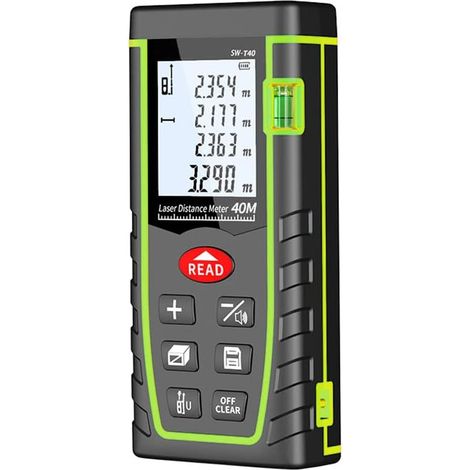Strumento di misurazione laser, misuratore di distanza laser da 40 m (131 piedi), metro a nastro laser portatile, ampio schermo LCD retroilluminato a 4 righe, misura distanza, area e volume, dispositi