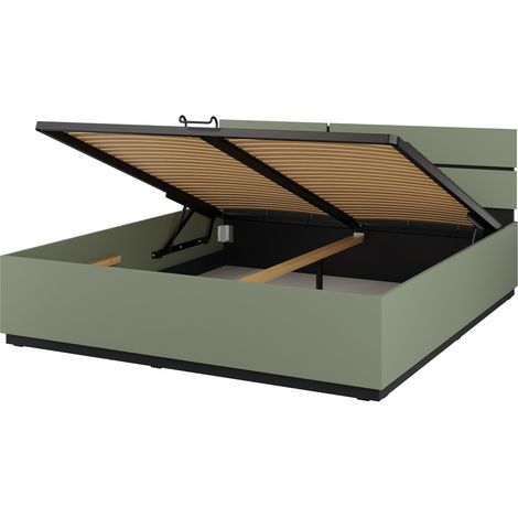 Letto contenitore HAVANA 180x200 cm – Colore verde salvia e nero – Letto moderno con spazio di stoccaggio integrato