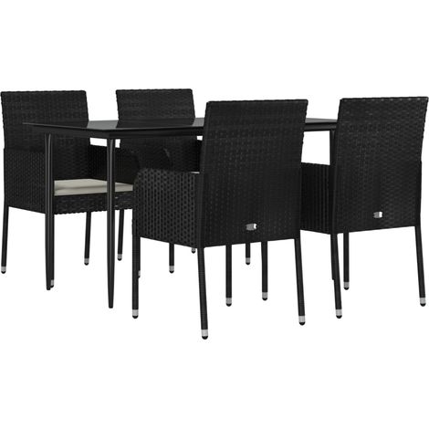 Mobili da pranzo e cuscini da giardino 5 pezzi in resina intrecciata nera 020014878
