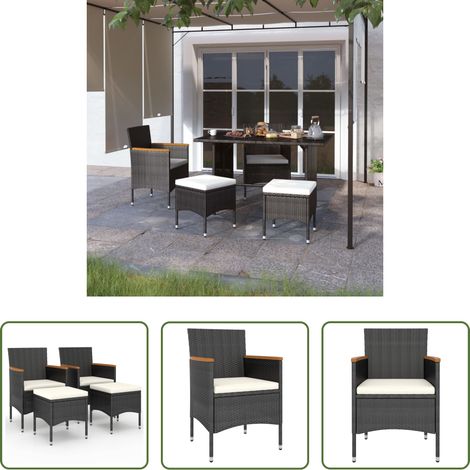 Hocker -  4-tlg. Gartenstuhl und Hocker Set Poly Rattan Schwarz