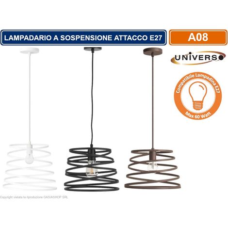 LAMPADARIO MODERNO A SOSPENSIONE CON PARALUME IN METALLO TRAFORATO A VORTICE ATTACCO E27 BIANCO NERO TORTORA - Colore Struttura:Tortora (1/5)