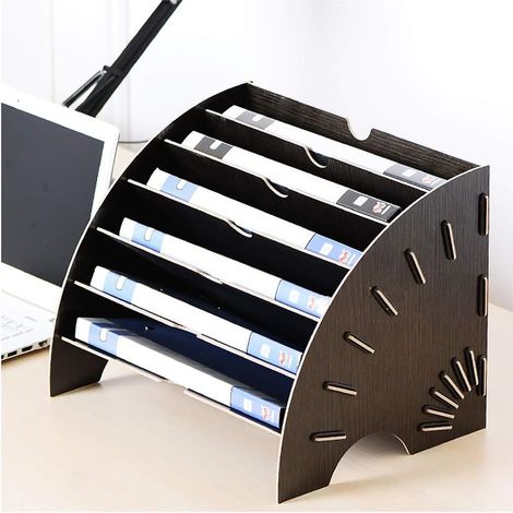 Lntyq Trieur en Bois Classement Papier Bureau Rangement pour Papier A4, Magazine et Document, Organisateur de Fichiers (35.52727cm,Noir) (1/4)