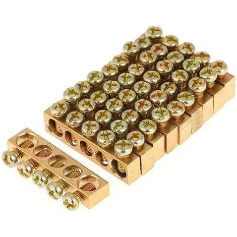 10pcs 5-Hole Electrical Distribution Wire Screw Terminal Brass Ground Neutral Bar (1/5)