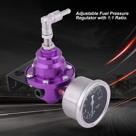 Universeller Kraftstoffdruckregler aus Aluminium, 160 psi, einstellbar 1:1, Set mit Öldruckanzeige, lila (1/5)