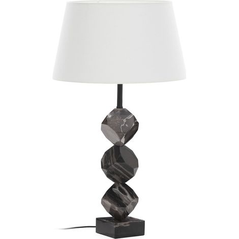 Lampe de table en marbre noir sculpturale - Noir et abat jour blanc (1/5)