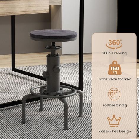 Assise Confortable Tabouret de Bar Pivotant 360° Réglable 59,5-75 cm en Bois et Fer pour Comptoir et Îlot (1/5)