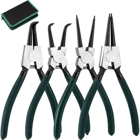 Set de 4 180mm Pince Circlips,Pinces à Circlips avec Sac de Rangement, Jeu de Pince a Clips avec Ressorts Durables et Poignées Antidérapantes, pour Circlips Exterieur et Circlips Interieur (1/5)