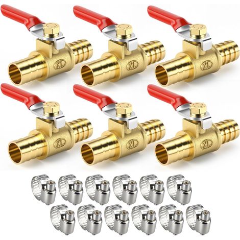 Lot de 6 robinets à tournant sphérique en laiton de 10mm avec 12 colliers de serrage, ligne de carburant de gaz d'air coupée à 180 degrés (1/5)