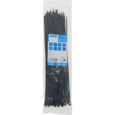 100 COLLIERS DE FIXATION NOIRS 4.8 X 370 MM CONVIENT Pr  DIAMETRES DE 3.5 A 103.5MM, RESISTANCE 230N