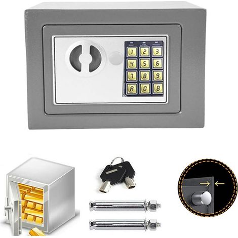 Coffre-fort de Securité Numérique électronique, 8,5L Coffre Fort Hôtel avec code PIN et 2 Clés d'urgence, Fixations Murales Et Au Sol, 31x20x20cm, Gris (1/5)