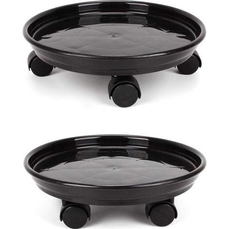 Lot de 2 plateaux de 30 cm pour pots de fleurs ronds avec 4 roulettes pour la maison ou le jardin Noir (1/4)