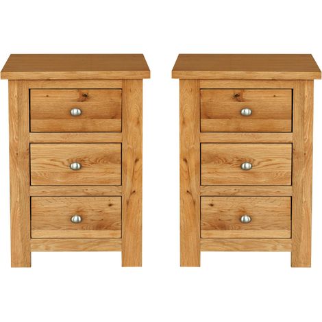Hallowood Furniture Waverly Oak Bedside Tables Set of 2, 3 Drawer Wooden Solid Oak Side Tables, Small Chest of Drawers, Ready Assembled Bedside Cabinets for Bedroom, Hallway or Living Room (1/5)