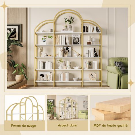 Étagère de rangement dorée et blanche en métal et MDF à 5 niveaux avec forme nuage pour salon, chambre et bureau (1/5)