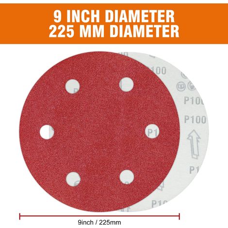 30 Pièces Disque Poncage 225 mm Grain 100 Disque Abrasif 225 mm 6 Trous pour Ponceuse Girafe