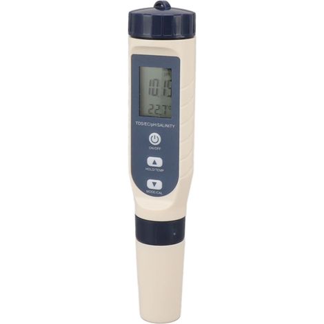 Testeur Multifonction d’Eau 5-en-1 : TDS, CE, pH, Température et Sel, Étanche IP65 avec Écran HD Rétroéclairé (1/4)