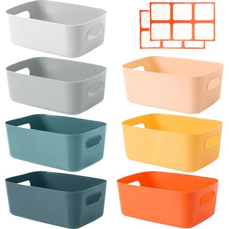 Storage Boxes - Set of 7 Extra Large - Colorful Set, Thick Heavy Duty Plastic - Stackable with Handle - for Kitchen, Bathroom, Office, Cabinet (1/5)