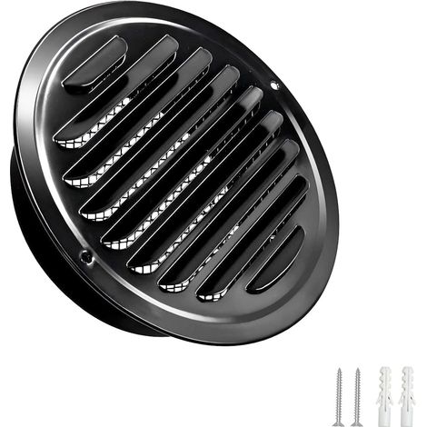 Grille d'aération murale Qrity (1 pièce), couvercle de conduit de ventilation de 100 mm, sortie d'air murale ronde en acier inoxydable 304 avec moustiquaire, noire (1/5)