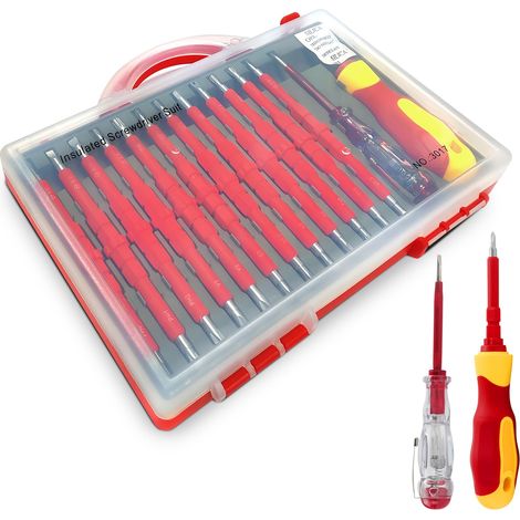Jeu de tournevis 26 en 1 isolés pour électricien avec boîte de rangement, tournevis magnétique, tournevis d'électricien pour réparations de bricolage (1/4)