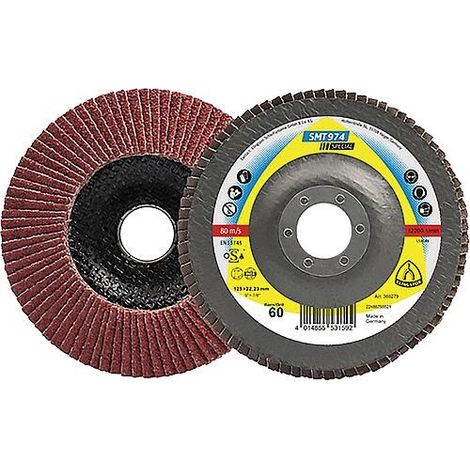 Disque de découpe à lamelles KLINGSPOR SMT 974 SPECIAL CEVOLUTION 125 x 22,23 mm, grain 80, Contre-coudé