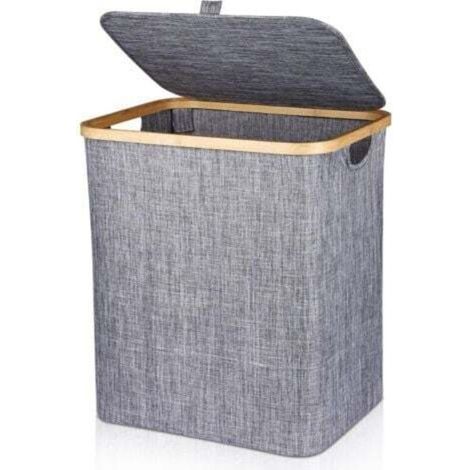 [JAMAIS UTILISÉ] Panier à Linge 60L Corbeille à Linge Pliable Panier à Linge en Bambou Boîte à Linge avec Couvercle & Poignée, Panier à Linge Sale Rectangulaire pour Sale Vêtements, 40X33X45CM Gris Fo (1/4)
