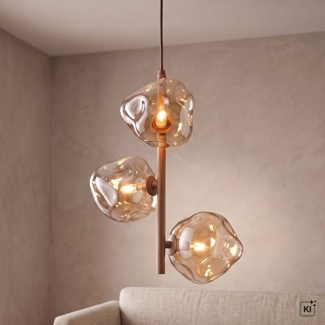 Hängeleuchte 3-flammig Beige Cognac Metall Glas G9 hoch B: 29 cm Hängelampe (1/5)