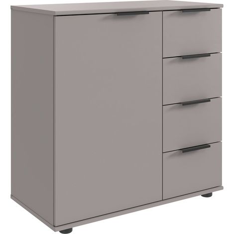 Commode combinée, meuble de rangement coloris Gris, rechampis graphite - Longueur 81 x Hauteur 83 x Profondeur 41 cm (1/3)