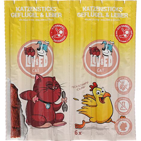 Lov&Ed Cat Katzensticks Geflügel & Leber, 30 g - 6 Stück