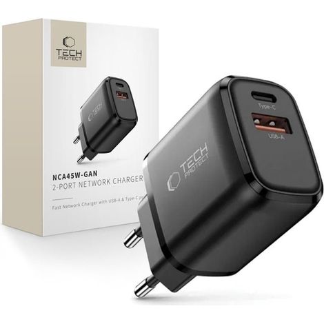 Caricabatterie di rete a 2 porte Tech-Protect NCA45W-GAN PD 45W / QC3.0 nero (1/5)