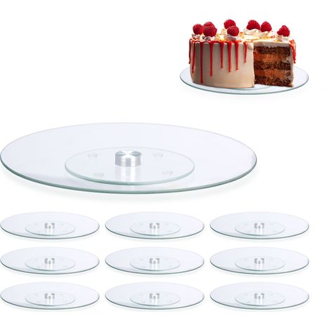 10x Piatto per Torte, Girevole a 360º, Ø 30cm, per Decorare e Servire, Tortiera Rotonda, Vetro, Trasparente
