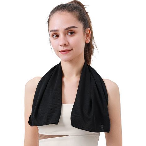Kühlendes Sporthandtuch 30 x 80 cm – Sofortiger Kühleffekt, schnelltrocknend für Laufen und Outdoor-Aktivitäten, Sommeraccessoire, Schwarz-x