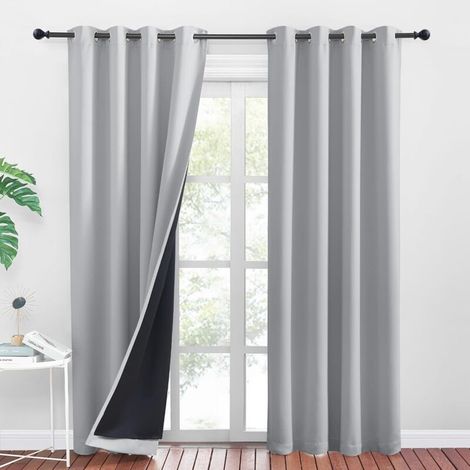 Set mit 2 Verdunkelungs-Thermo-Schlafzimmervorhängen 150 x 260 cm Hellgrau.