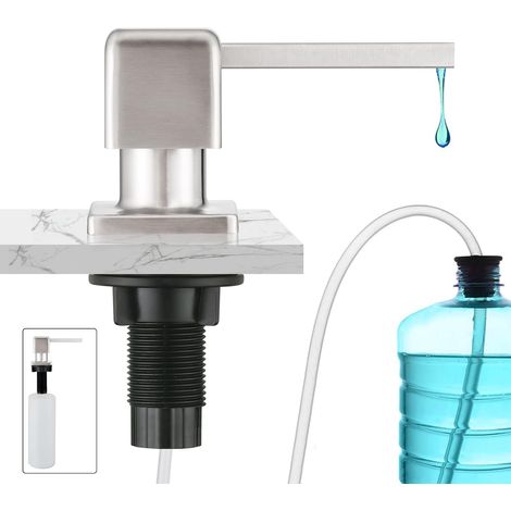 Distributeur de Savon Encastrable, Distributeur Savon Liquide Encastrable avec Bouteille 500ML et Ensemble de rallonge de 1,0 m, Distributeur Savon Evier Cuisine Rotatif à 360°, Acier Inoxydable'Paren