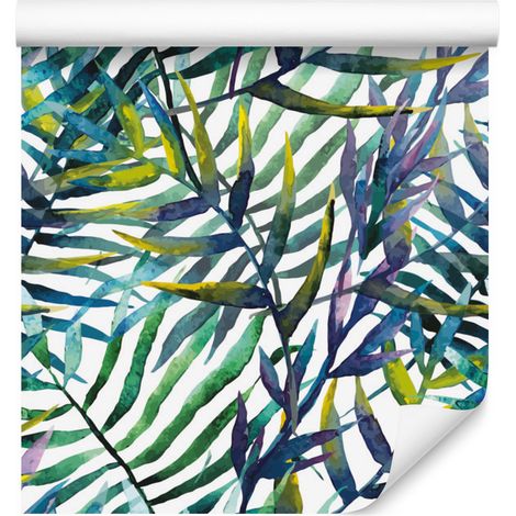 Papel pintado con hojas de palmera y acuarela para salón y dormitorio, 50x1000 cm. (1/5)
