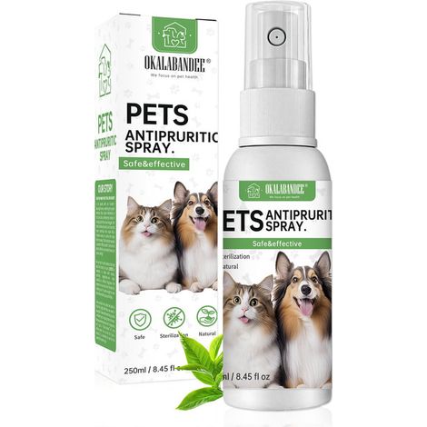 Spray apaisant anti-démangeaisons pour animaux de compagnie - Solution naturelle pour soulager les irritations cutanées et hydrater la peau des chiens et chats (1/4)