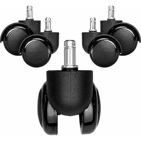 VURAHOME – Lenkrolle für Bürostuhl – 5-teiliges Lenkrollen-Set – Ersatzrolle 11/50 mm – Geräuscharmer Fuß für Hartböden – Schwarz (1/5)