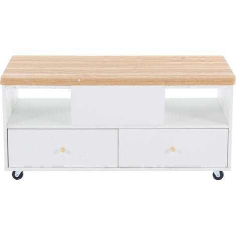 Höhenverstellbarer Couchtisch mit ausklappbarer Platte, 4 Schubladen, 100 x 50 cm, MDF (1/5)