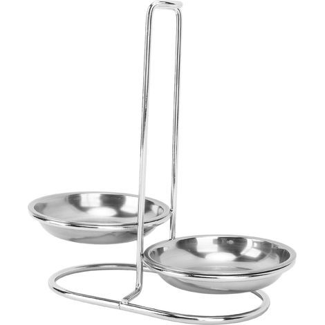Repose-cuillère vertical en acier inoxydable pour louche à soupe, repose-cuillère facile d'accès pour ustensiles de cuisine (argenté avec 2 assiettes) (1/3)