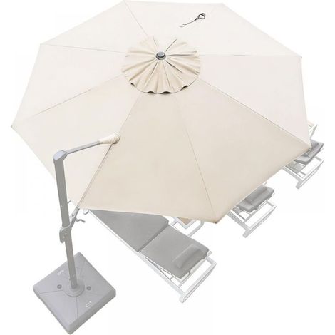 Toile De Remplacement - Parasol Déporté - 8 Baleines - Diamètre 3,5 M - Blanc Cassé - Pour Auvent Rond Extérieur