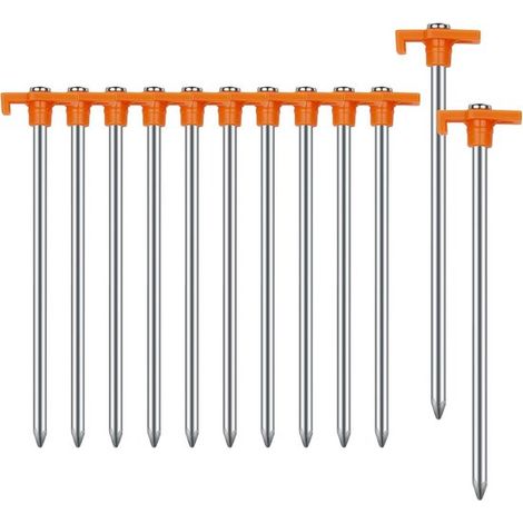Heringe für Campingzelte, 18 cm, Edelstahl, Bodenanker, Zeltspitzen für Camping, Garten und Wandern, Orange (12 Stück, 18 cm) (1/5)