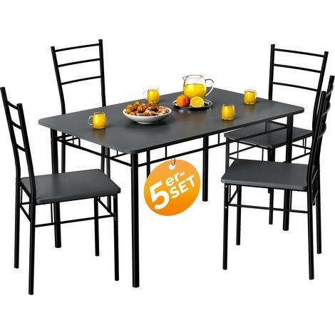 CASARIA® Esstisch mit 4 Stühlen Holz 5 teilig Set Metall 110x70cm Industrial Esszimmer Küche Stühle Tisch Möbel Essgruppe Sitzgruppe Leo Anthrazit (1/5)