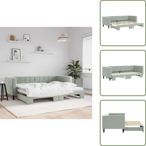The Living Store Tagesbett Ausziehbar Hellgrau 80x200 cm Samt - Sofa - Schlafcouch - Gästebett - Tagesbett - Wohnzimmermöbel (1/5)