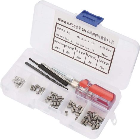 105 Pièces Ensemble en Acier Inoxydable M3, Filet M3 Fil Vis Manchon Filetage Réparation Insert Kit Ensemble D'outils (Boîte M30.5) (1/5)