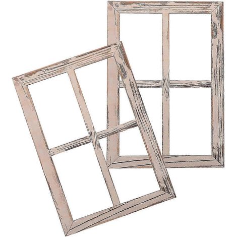 Ensemble de 2 cadres de fenêtre décoratifs style ferme - Décoration murale rustique en bois, cadre de fenêtre traditionnel en bois - Décoration murale style campagne pour salon, couleur aléatoire (1/5)
