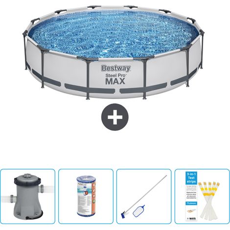 Piscine Bestway Ronde Steel Pro MAX - 366 x 76 cm - Grise - Comprend des Accessoires CB58 (1/4)