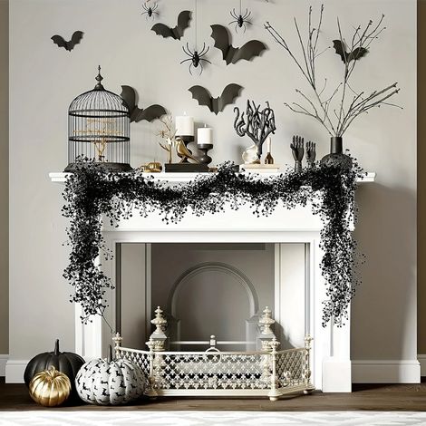 Guirlande Halloween - Guirlande Citrouille et Feuille d'Érable en Rotin Artificiel - Décoration de Cheminée et de Fête - 69 Pouces - Noir - 1 Pièce (1/5)
